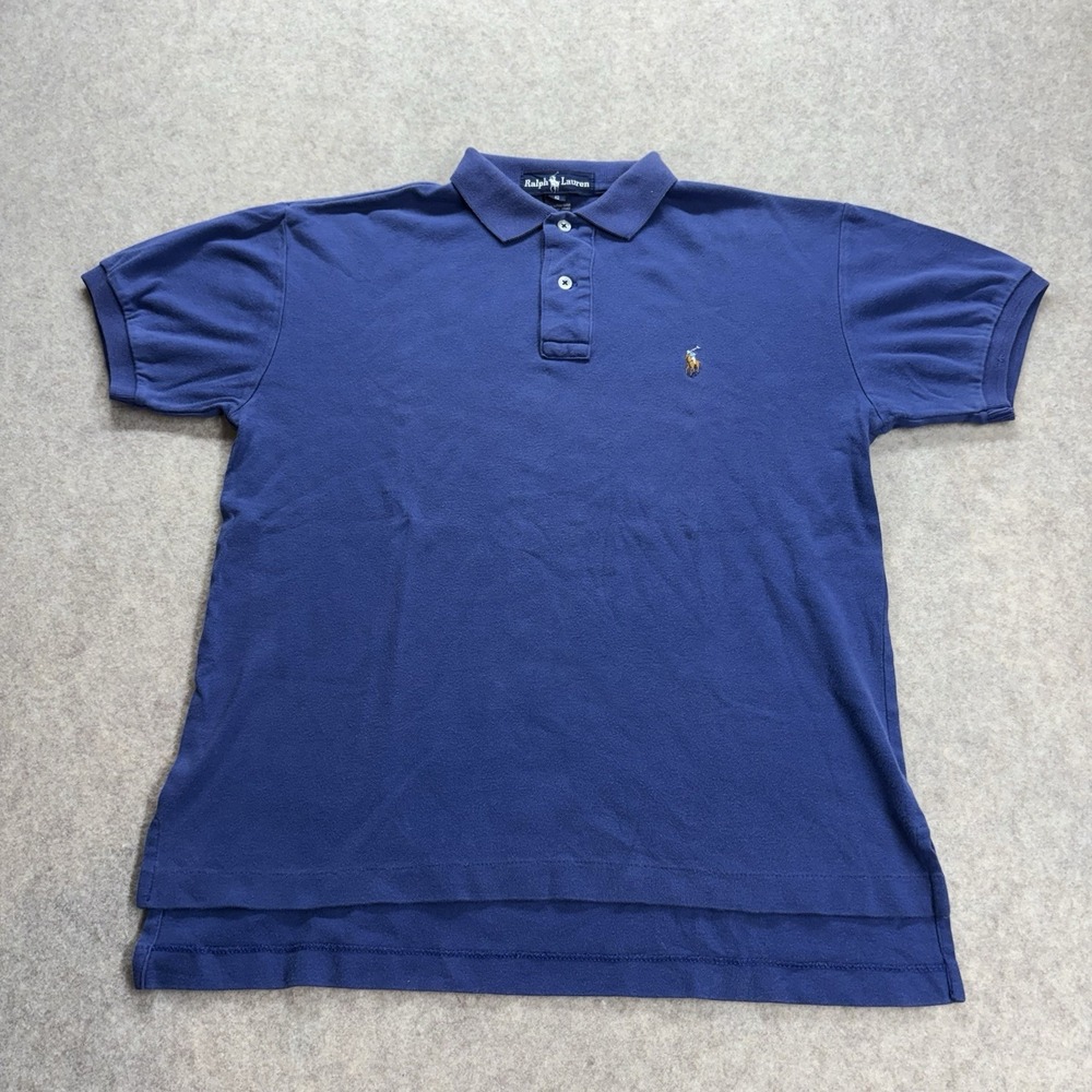 Ralph Lauren Men Small Blue Embroidered Flesh Pony Short Sleeve Golf Polo Preppy